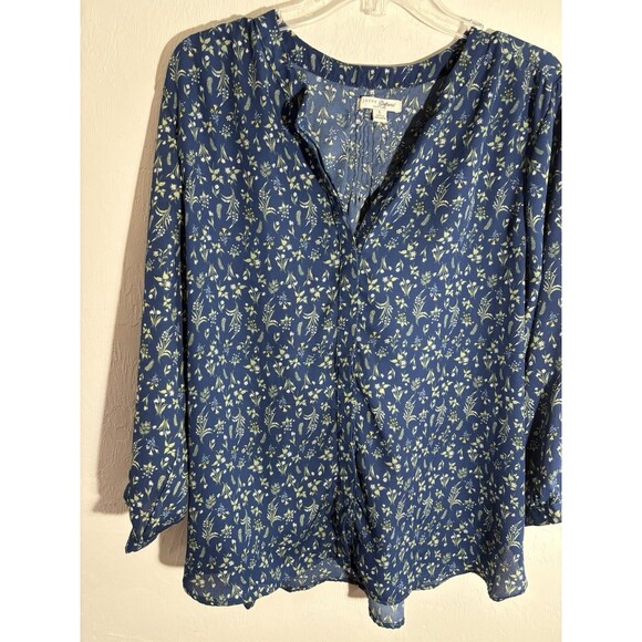 Jachs Girlfriend Women’s Blue 3/4 Sleeve Blouse Large Button Up Floral - Picture 8 of 8